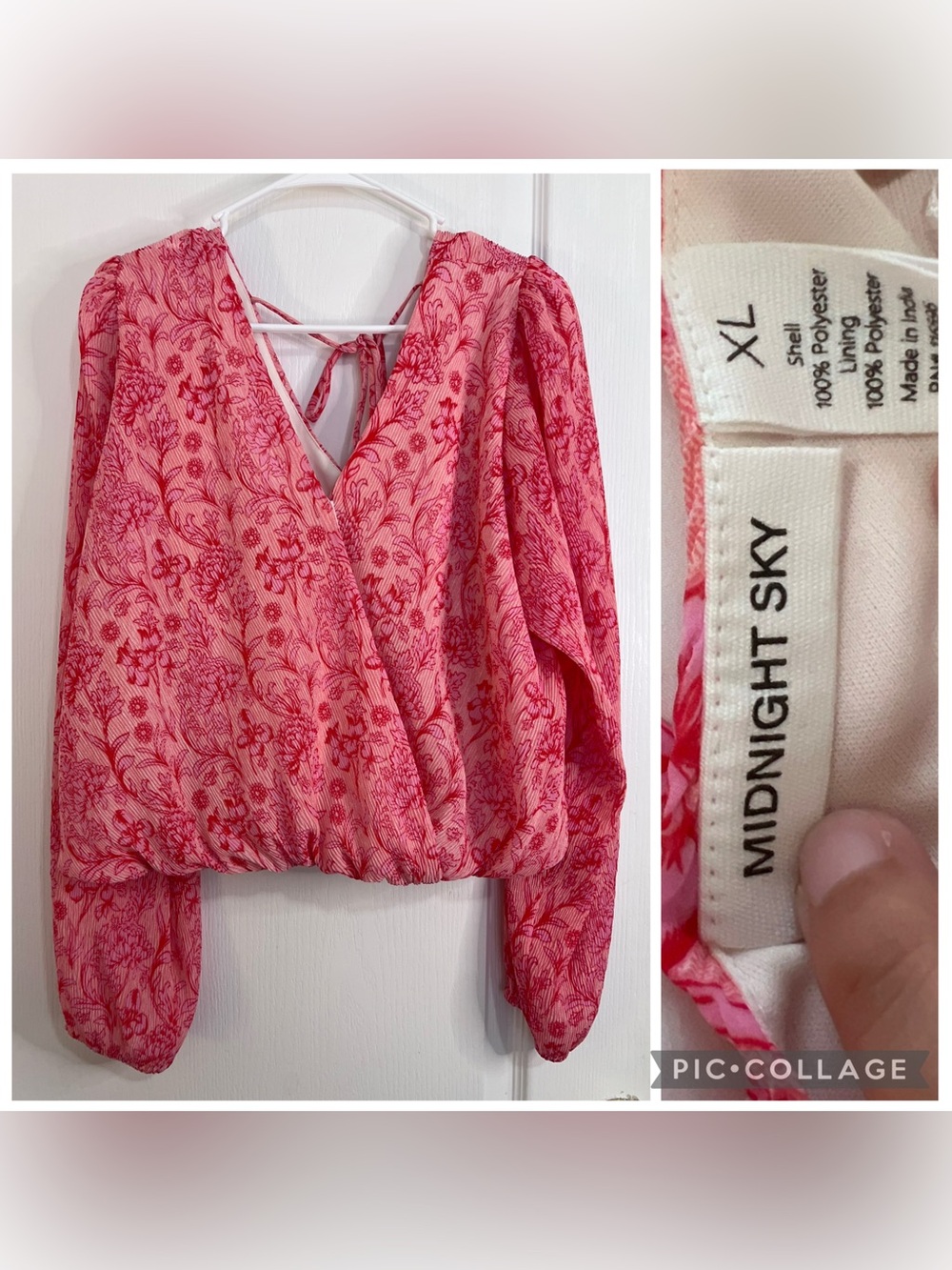 Midnight Sky Women's long sleeves  Pink Floral Wrap Blouse size XL